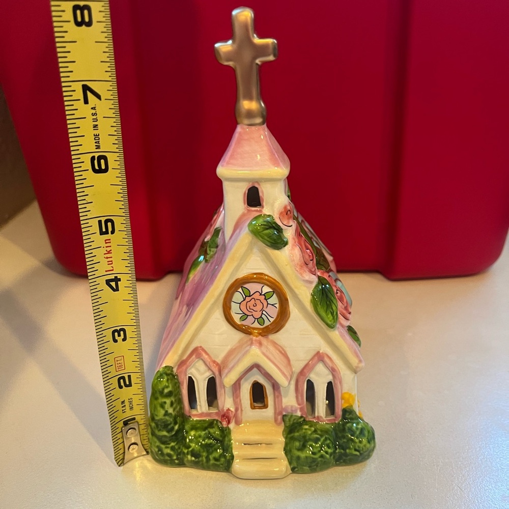 Blue Sky Clayworks Ceramic Church Tea Light Holder Easter Rejoice He is Risen